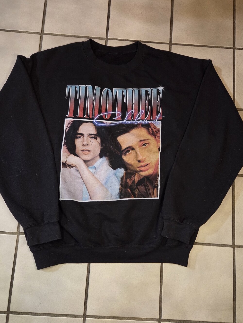 Timothee Chalamet Black Graphic Crewneck Sweatshirt